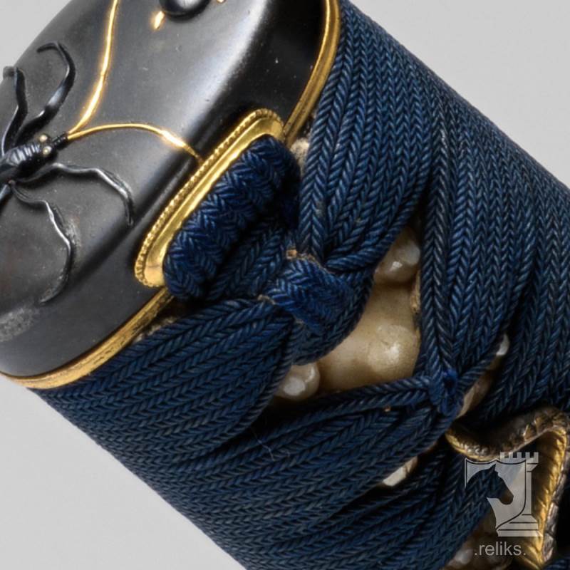 Detailed Close-Up Of A Traditional Japanese Sword Makidome Showing The Final Crossing And Wrap Tension*