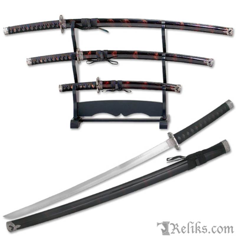 burgundy samurai sword set