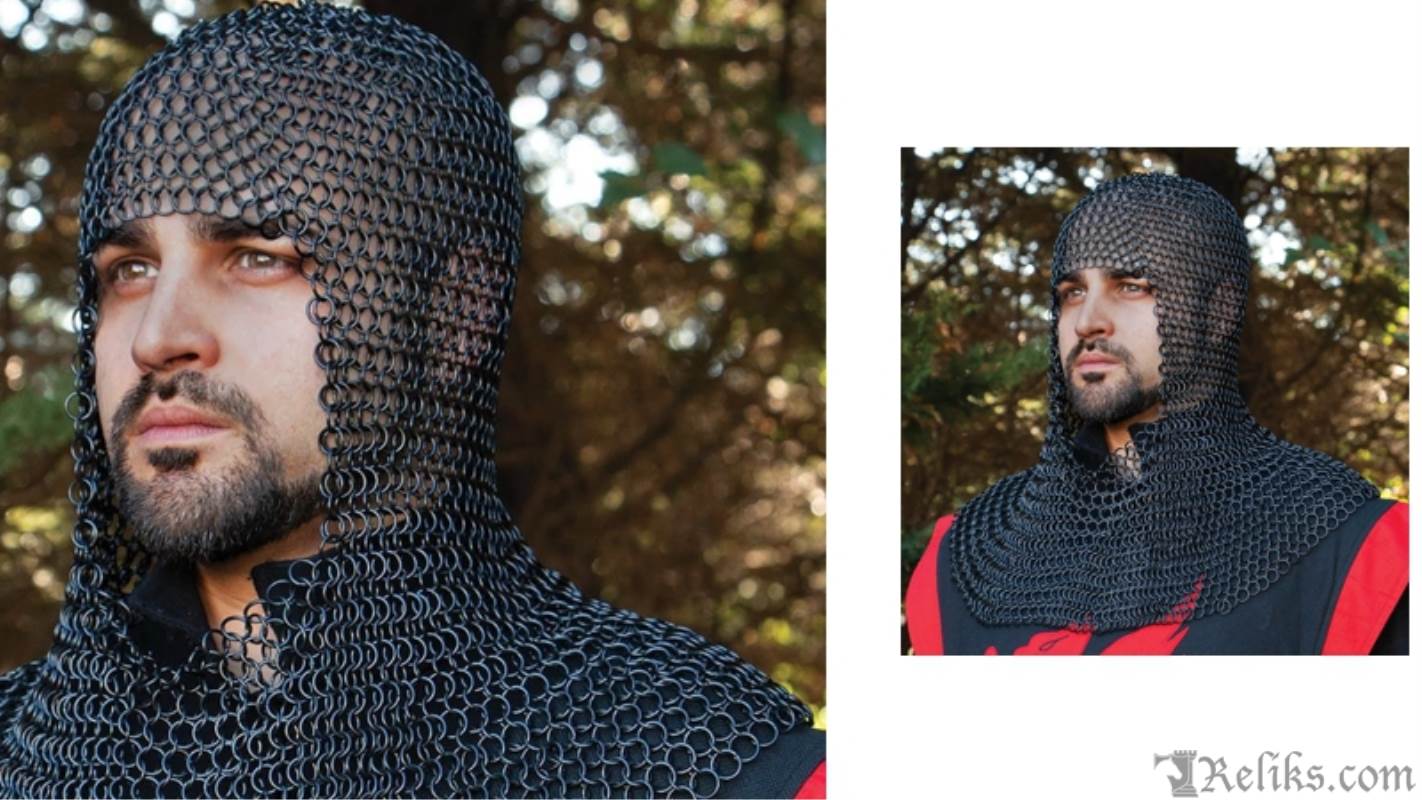 Blackened Steel Chainmail Coif