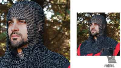 Blackened Steel Chainmail Coif
