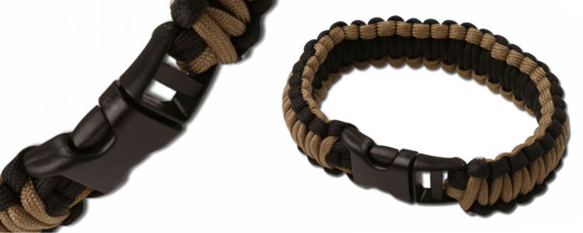 Black/Coyote Paracord Survival Bracelet - Large - Tactical Survival Tools  at