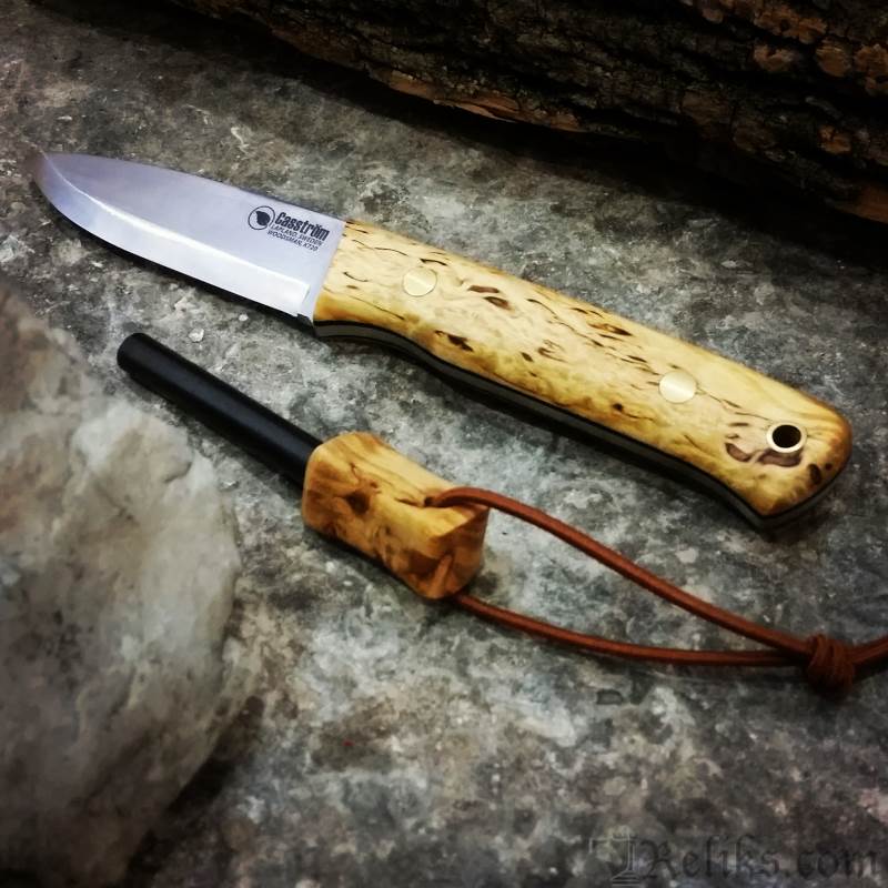 Curly Birch Woodsman Knife with Firesteel