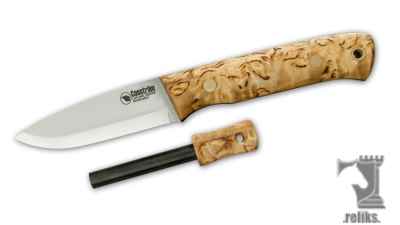 Curly Birch Woodsman Knife with Firesteel