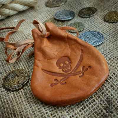 Pirate Leather Pouch with Coins