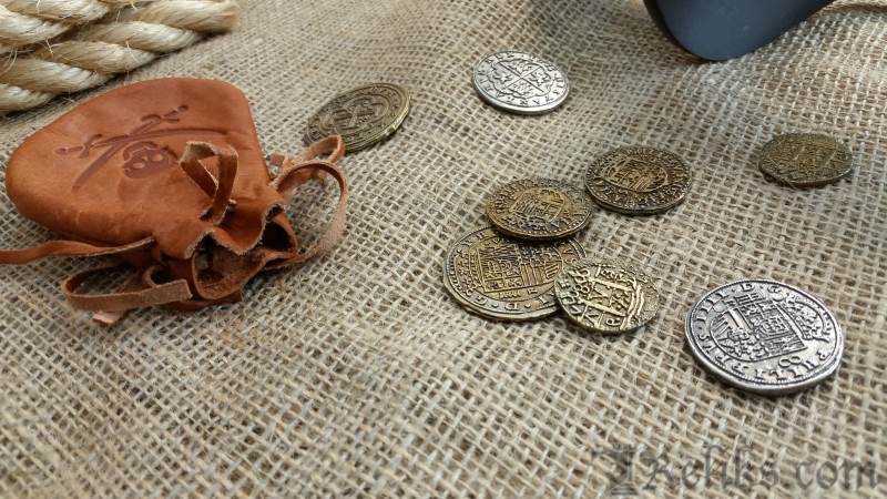 Pirate Leather Pouch with Coins