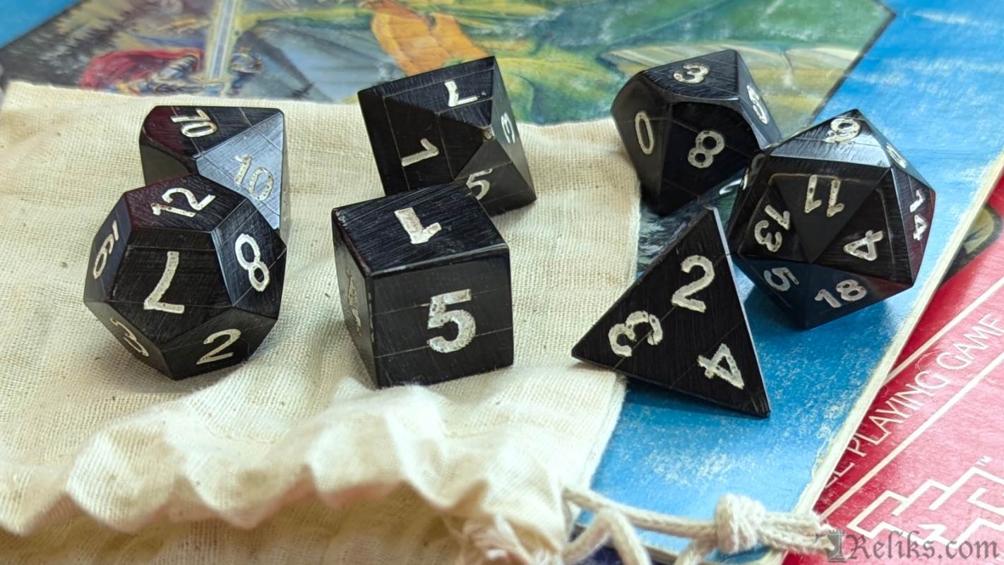 Black Horn Polyhedral Dice Set with White Numbers (7 Piece)