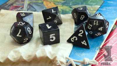 Black Horn Polyhedral Dice Set with White Numbers (7 Piece)