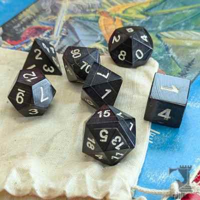Black Horn Polyhedral Dice Set with White Numbers (7 Piece)