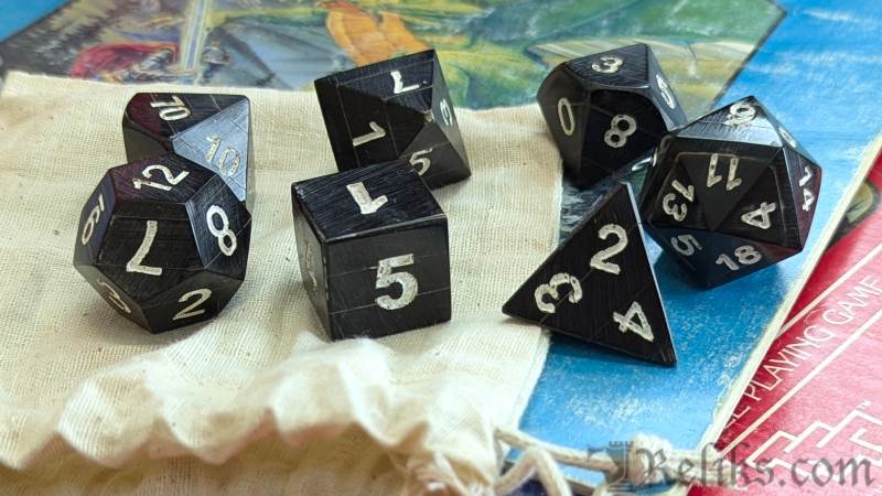 Black Horn Polyhedral Dice Set with White Numbers (7 Piece)