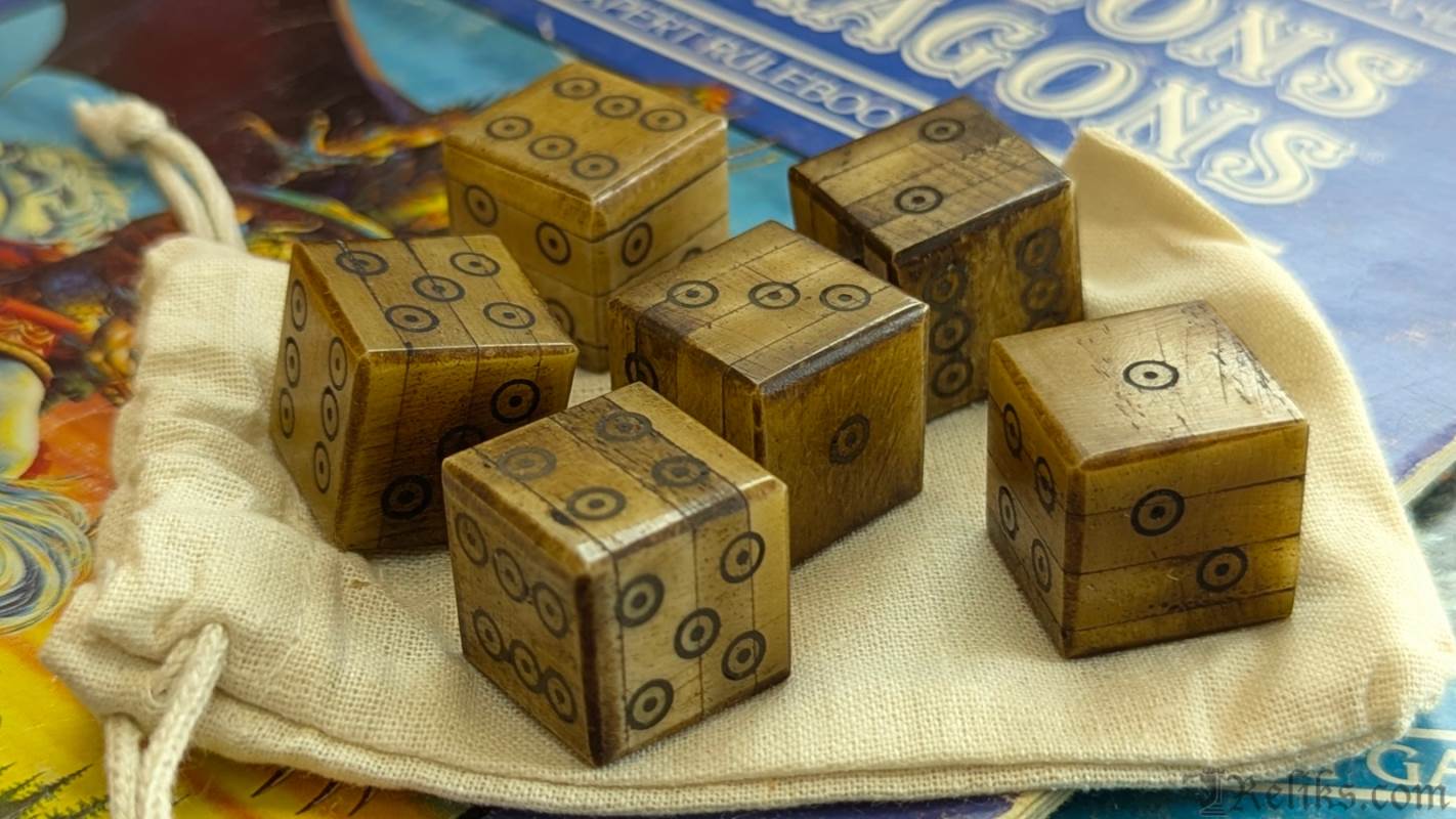 Natural Antiqued Bone D6 Dice Set (6 Piece)
