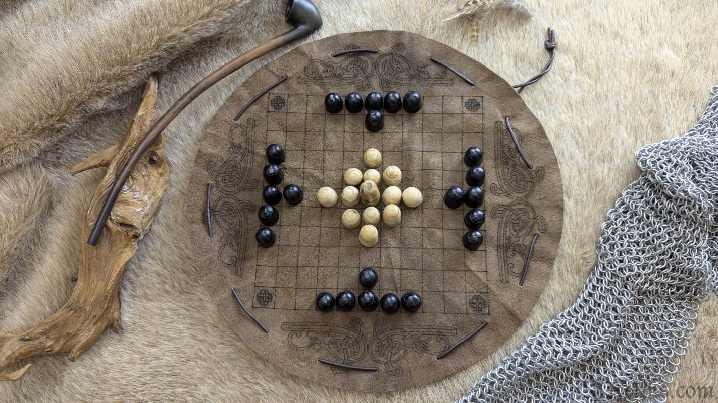 Hnefatafl Bone Playing Set with Leather Pouch Board