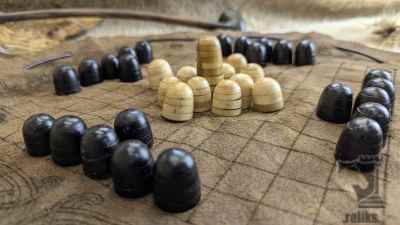Hnefatafl Bone Playing Set with Leather Pouch Board