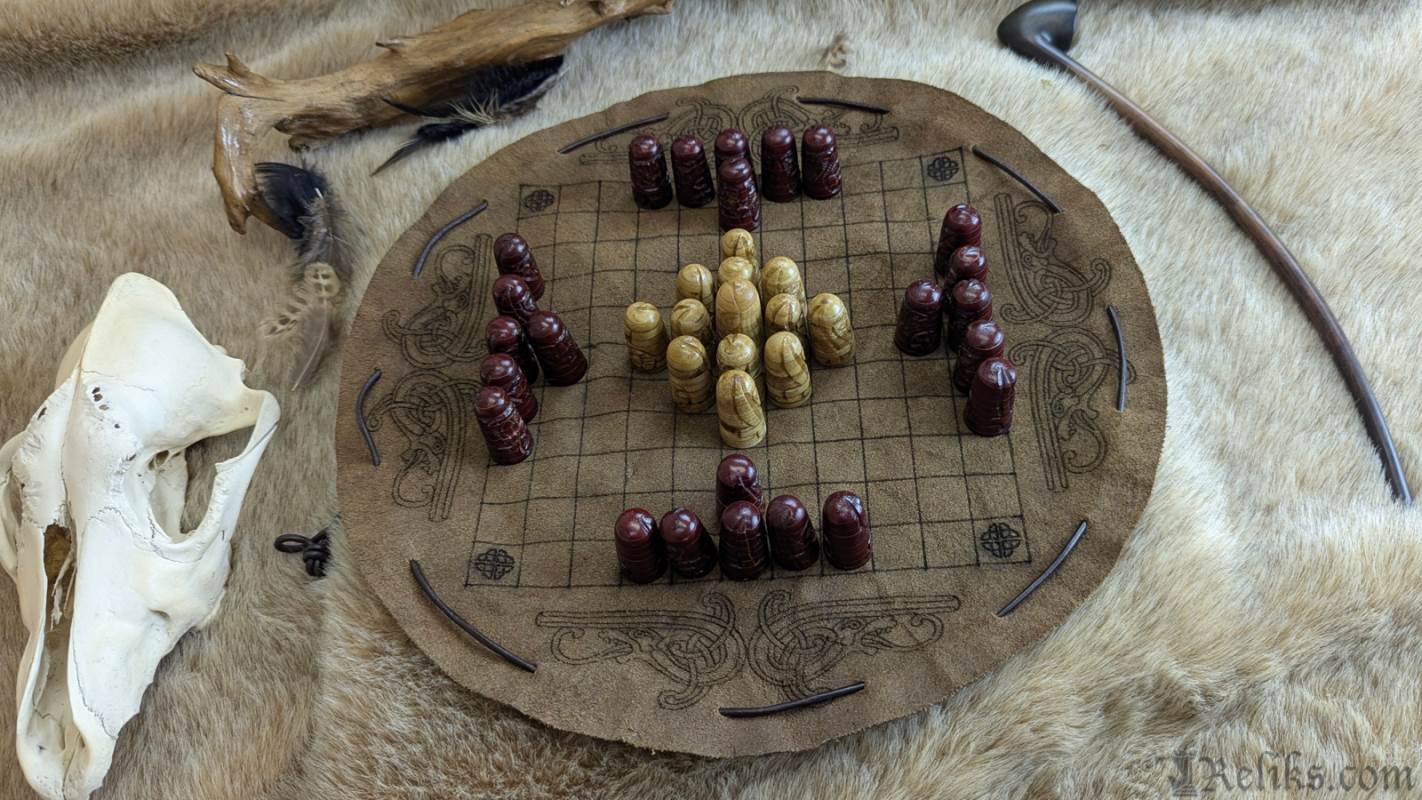 Carved Bone Hnefatafl Set with Leather Board (Luxury Edition)