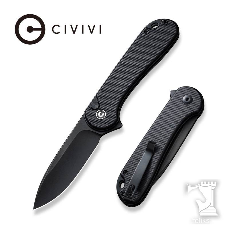 Button Lock Elementum II Flipper Knife Black G10 Handle