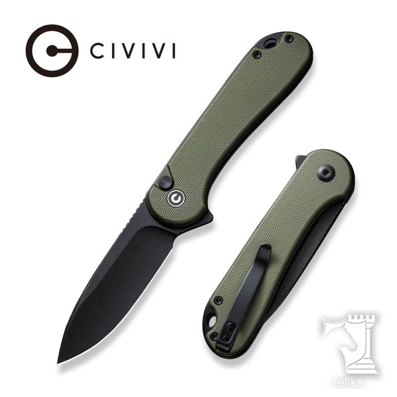 Button Lock Elementum II Flipper Knife OD Green G10 Handle