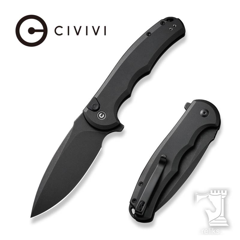 Button Lock Praxis Flipper Knife Black Aluminum Handle