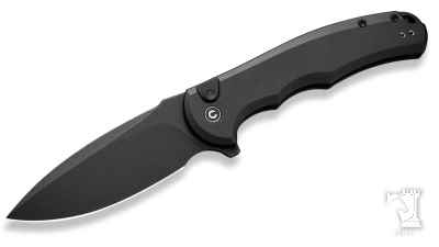 Button Lock Praxis Flipper Knife Black Aluminum Handle