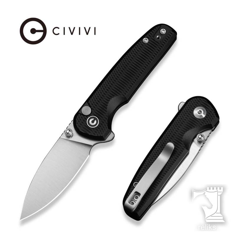 Mini Shakan Flipper & Thumb Stud & Button Lock Knife Ripple Patterned Black Aluminum Handle