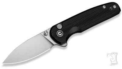 Mini Shakan Flipper & Thumb Stud & Button Lock Knife Ripple Patterned Black Aluminum Handle