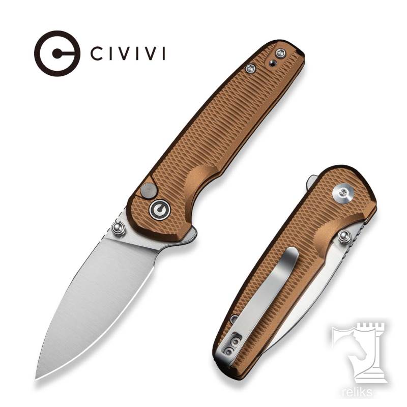 Mini Shakan Flipper & Thumb Stud & Button Lock Knife Ripple Patterned Coyote Brown Aluminum Handle