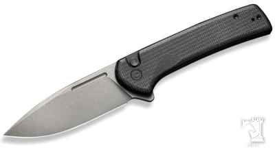 Conspirator Flipper & Button Lock Knife Black Micarta Handle