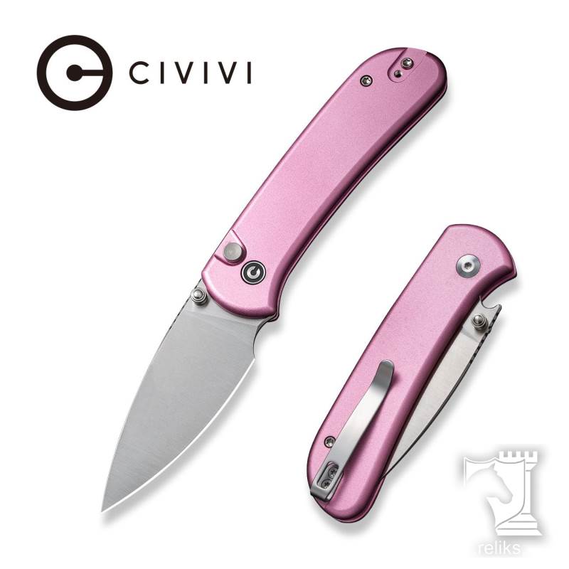 Qubit Button Lock & Thumb Stud Knife Pink Aluminum Handle