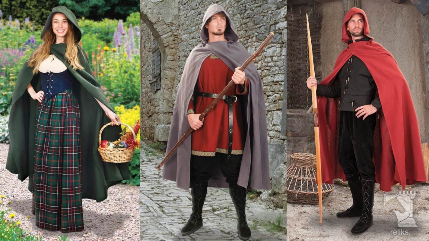 Medieval Cotton Cross Over Hooded Cloak