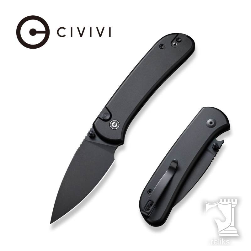Qubit Button Lock & Thumb Stud Knife Black Aluminum Handle