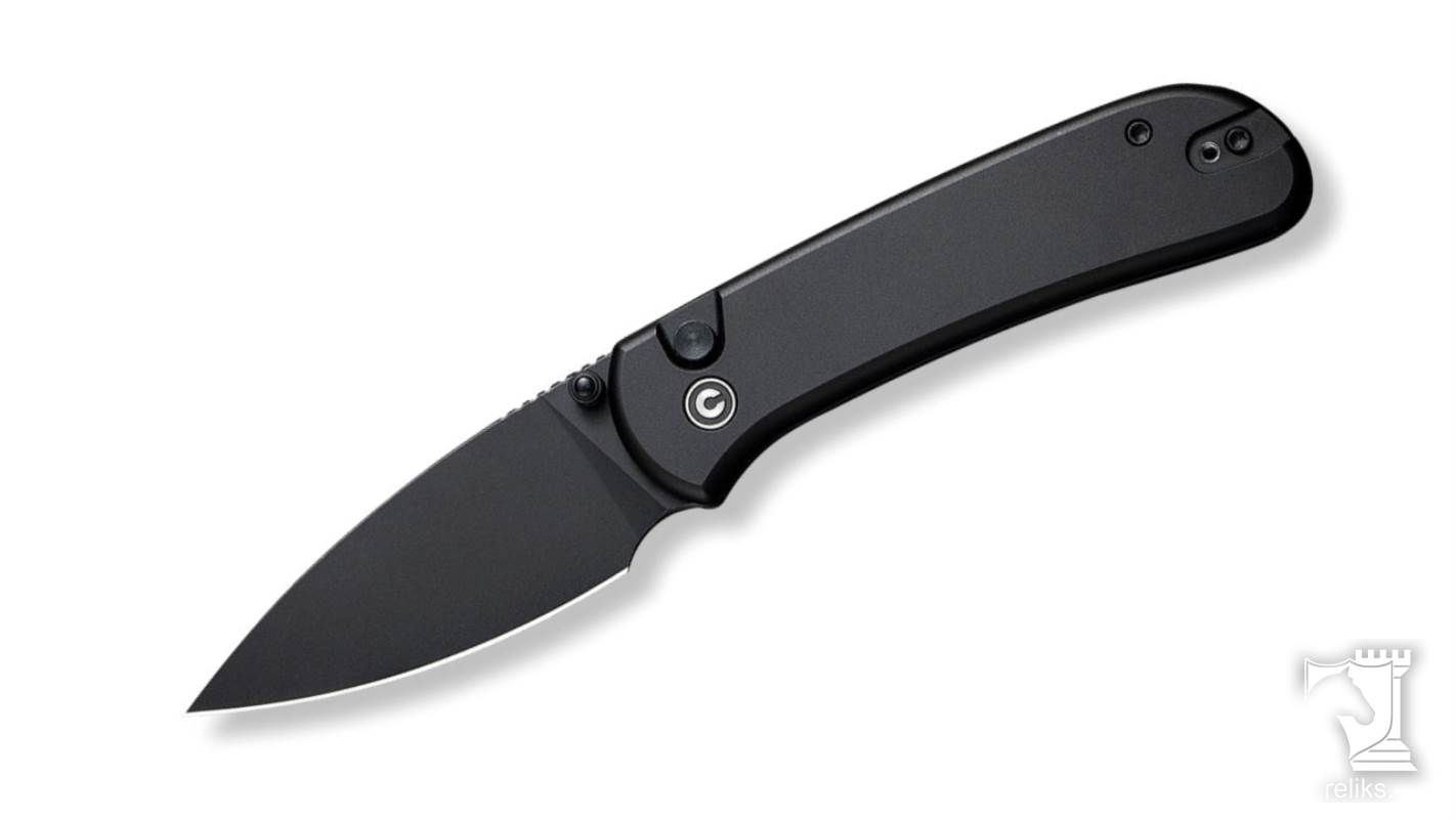 Qubit Button Lock & Thumb Stud Knife Black Aluminum Handle