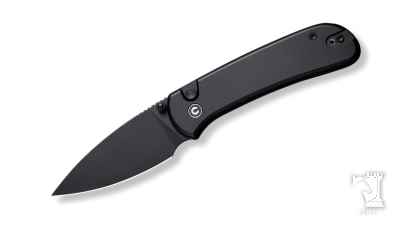 Qubit Button Lock & Thumb Stud Knife Black Aluminum Handle