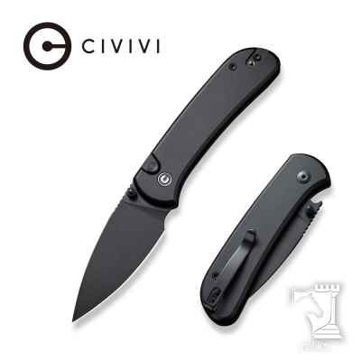 Qubit Button Lock & Thumb Stud Knife Black Aluminum Handle