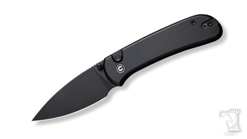 Qubit Button Lock & Thumb Stud Knife Black Aluminum Handle