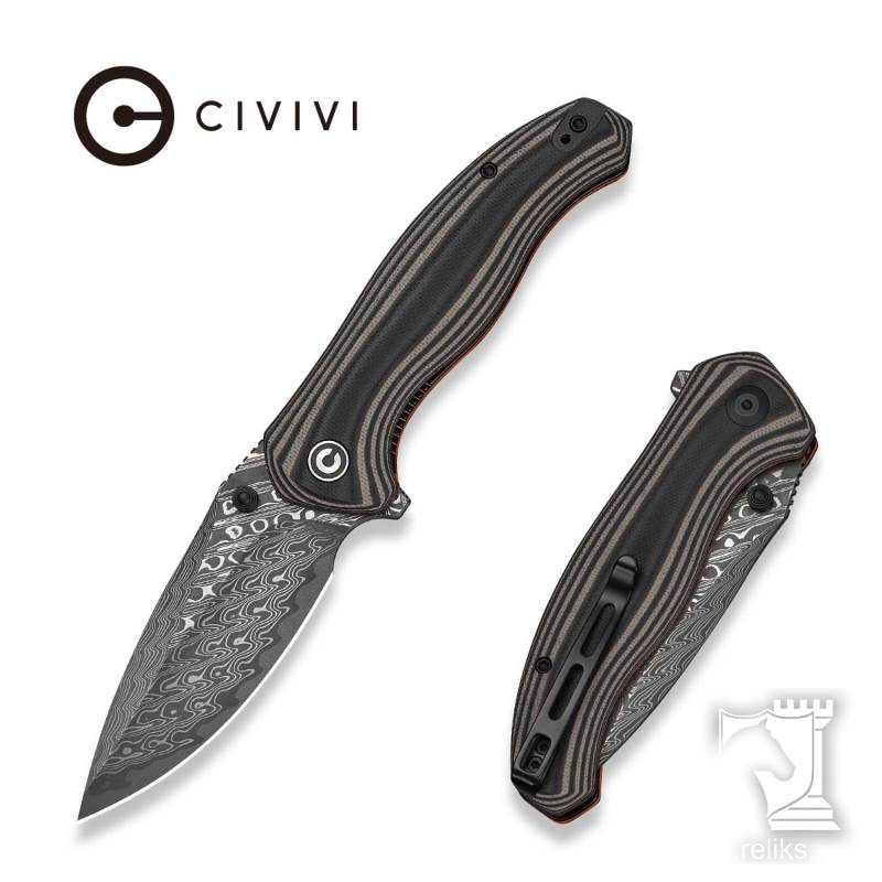 Vyrent Flipper & Thumb Stud Knife Black, Tan & Orange G10 Contoured Handle