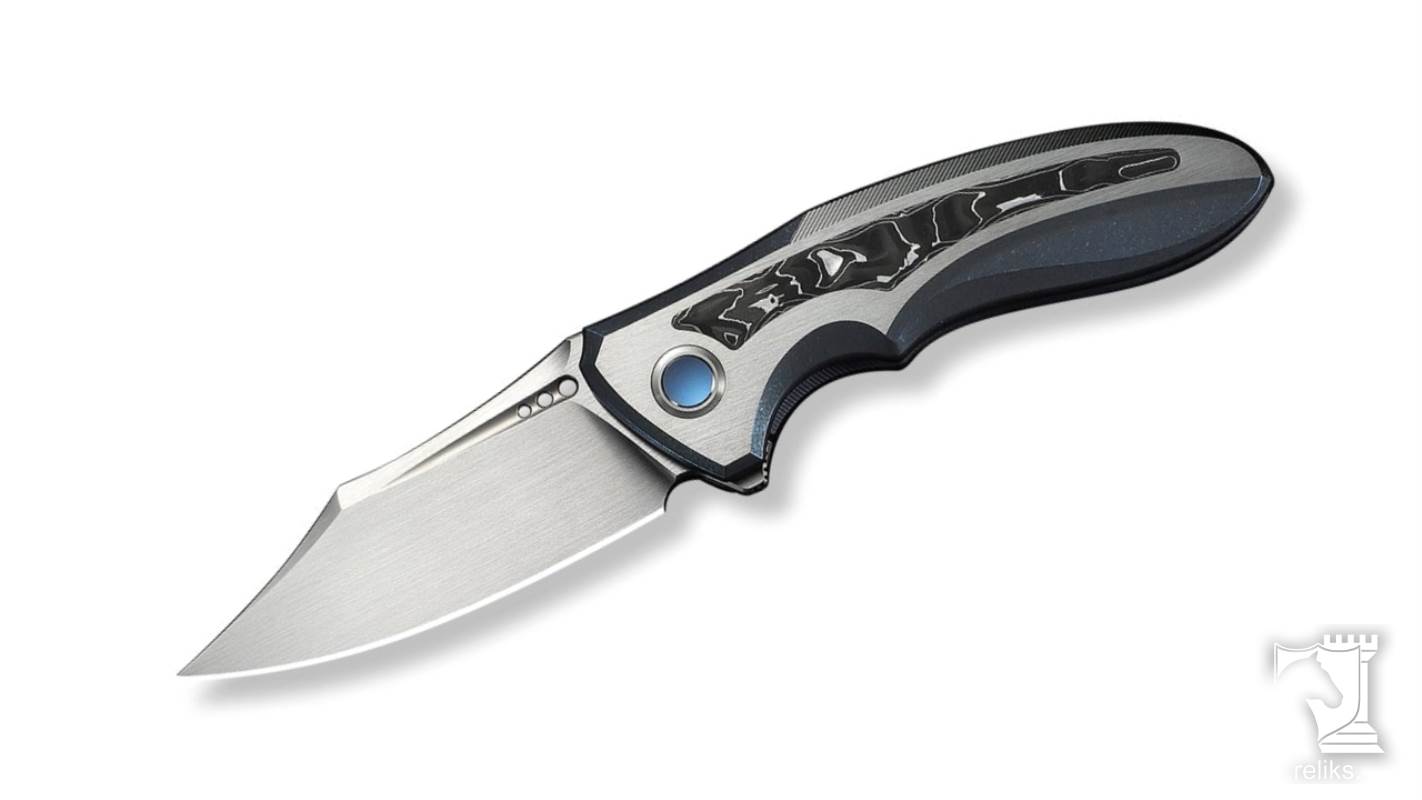 VARG Flipper Knife Blue & Satin Titanium Handle With Aluminum Foil Carbon Fiber Inlay
