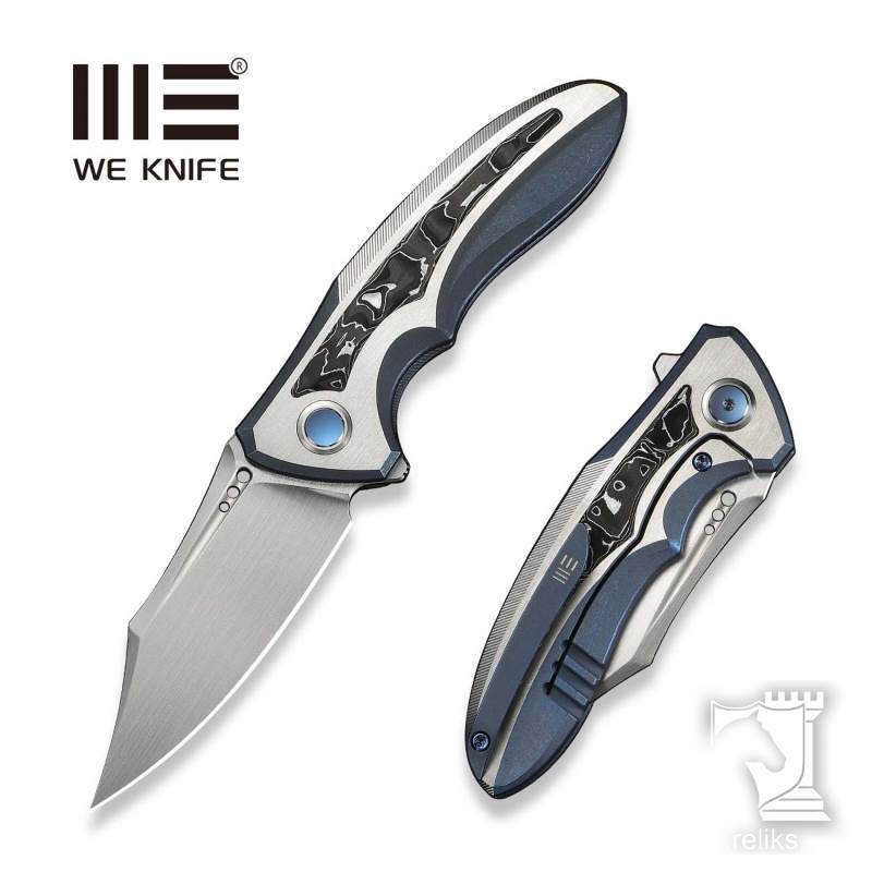 VARG Flipper Knife Blue & Satin Titanium Handle With Aluminum Foil Carbon Fiber Inlay