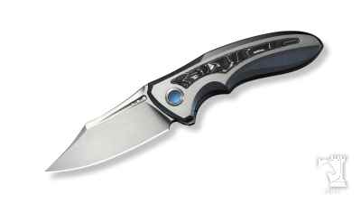 VARG Flipper Knife Blue & Satin Titanium Handle With Aluminum Foil Carbon Fiber Inlay