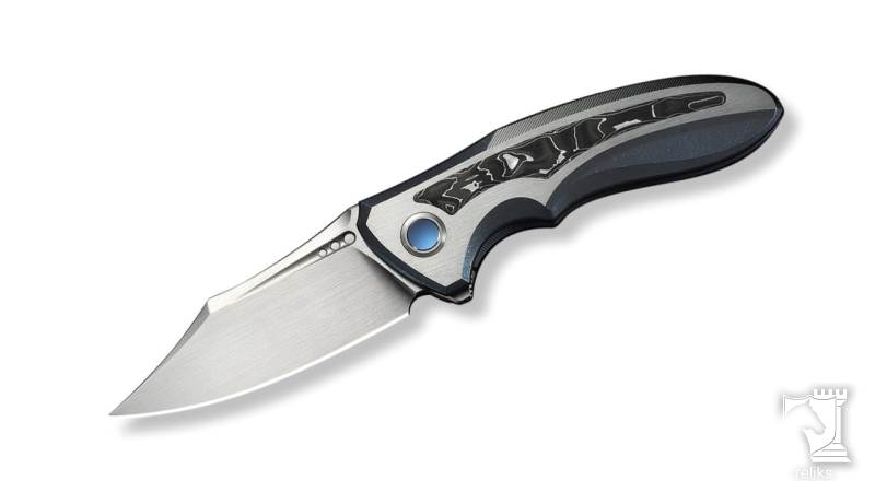VARG Flipper Knife Blue & Satin Titanium Handle With Aluminum Foil Carbon Fiber Inlay